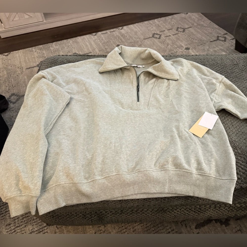 JustFab Light Gray Quarter-Zip Sweater